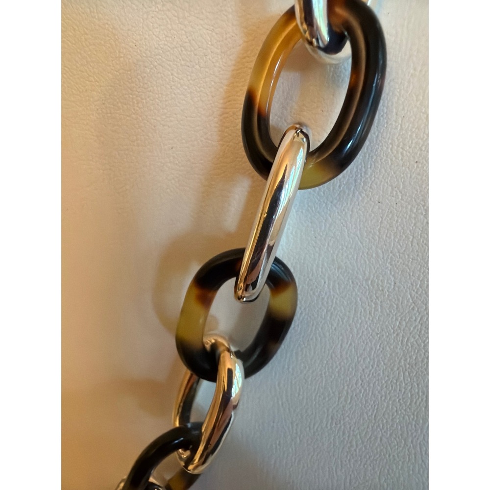 Ralph Lauren Necklace Silver Tortoise Faux Resin Chunky Link Chain Equestrian - Picture 2 of 5